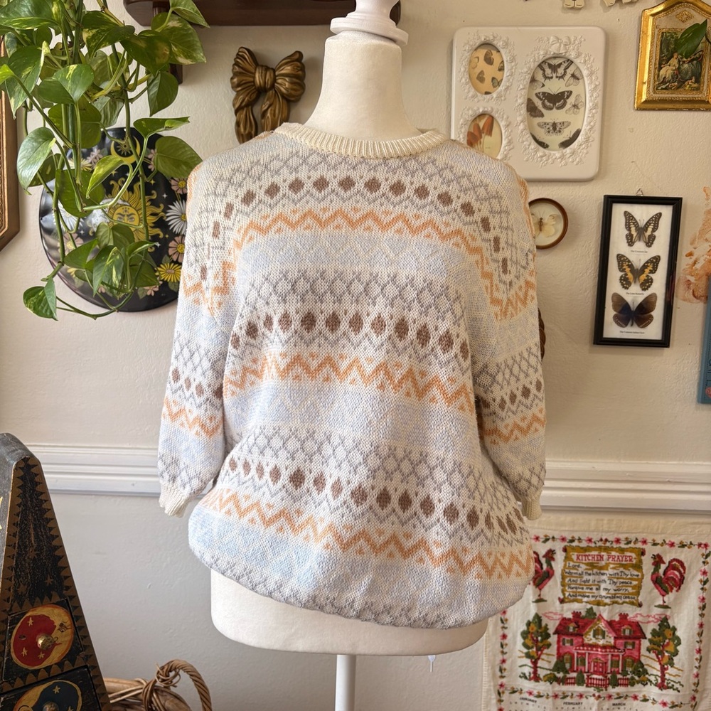 Vintage Jaeger Sweater Med Knit 80s Made In Britain Nordic Geometric‎ Pattern